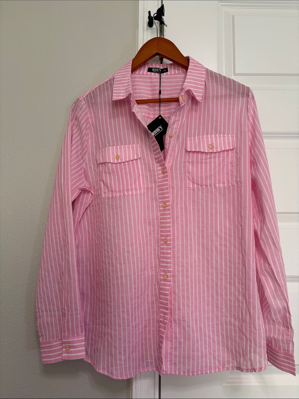 rave Pink and White Striped Button-Down Shirt